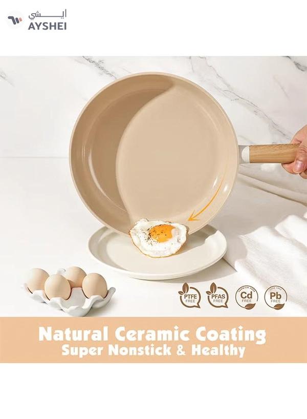Sensarte 14 Piece Ceramic Cookware Set With Wooden Handles, Non-Stick, Pfoa/Pfos/Apeo Free, 1X24Cm Casserole With Lid, 1X20Cm Fry Pan, 1X24Cm Fry Pan, 1X28Cm Fry Pan With Lid, 1X18 Cm Sauce Pan With Lid, 2 Silicone Utensils, 4X Pan Protectors, Cream White 4.6 18 Ratings