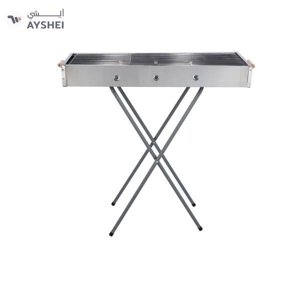 Royalford RF10366 Foldable Stainless Steel BBQ Stand with Grill| Portable Charcoal Barbecue |Large Cooking Surface| Heat-Resistant & Easy to Carry for Camping, Picnic etc