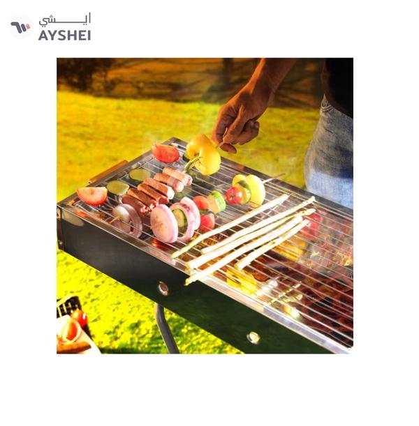 Royalford RF10366 Foldable Stainless Steel BBQ Stand with Grill| Portable Charcoal Barbecue |Large Cooking Surface| Heat-Resistant & Easy to Carry for Camping, Picnic etc