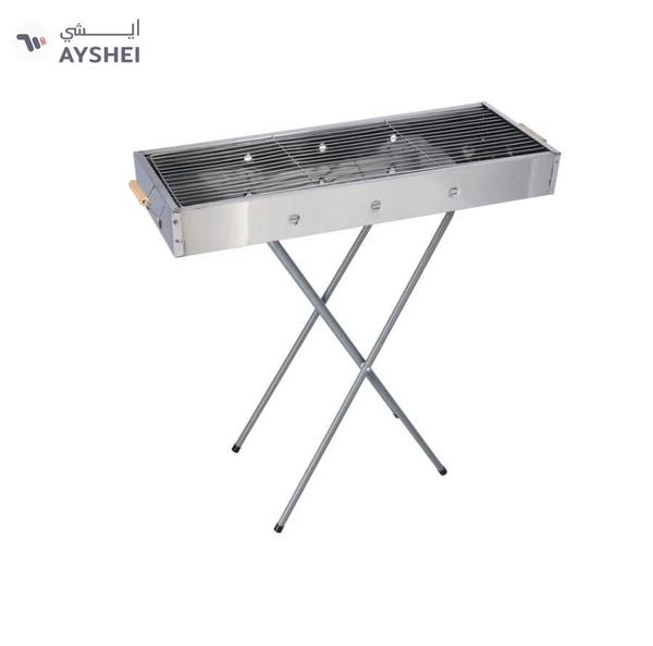 Royalford RF10366 Foldable Stainless Steel BBQ Stand with Grill| Portable Charcoal Barbecue |Large Cooking Surface| Heat-Resistant & Easy to Carry for Camping, Picnic etc