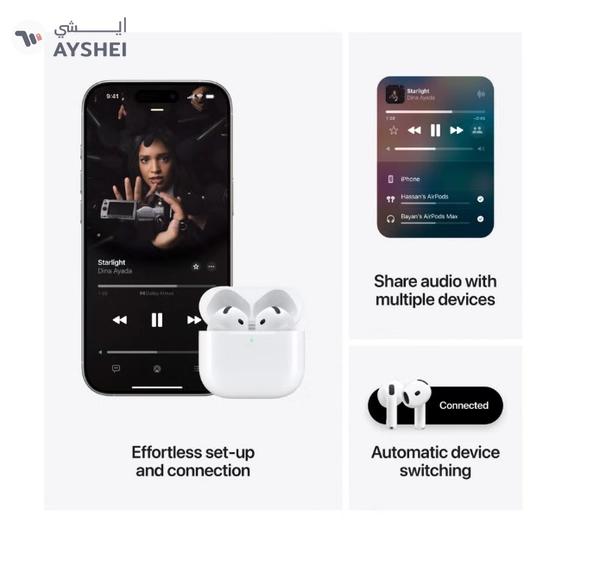 Apple AirPods 4 Wireless Earbuds, Bluetooth Headphones, Personalized Spatial Audio, Sweat and Water Resistant, USB-C Charging Case