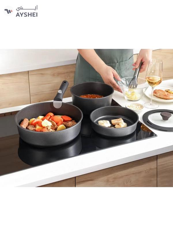 Sensarte Cookware Set Nonstick With Detachable Handles, 18Pcs Induction Cookware Set Stackable, Space Saving With Removable Handle Black