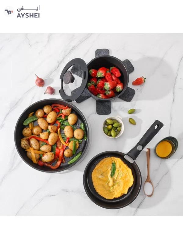 Sensarte Cookware Set Nonstick With Detachable Handles, 18Pcs Induction Cookware Set Stackable, Space Saving With Removable Handle Black