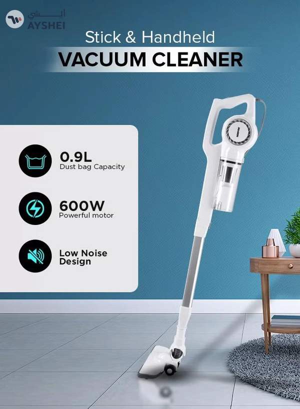 GEEPAS Stick & Handheld Vacuum Cleaner, HEPA Filter, Handheld & Stick, 0.9L Dust Bag Capacity, 600W Powerful Motor, Transparent Dust Cup for Easy Check, Lightweight Body & Low Noise 0.9 L 600 W GVC2596N White