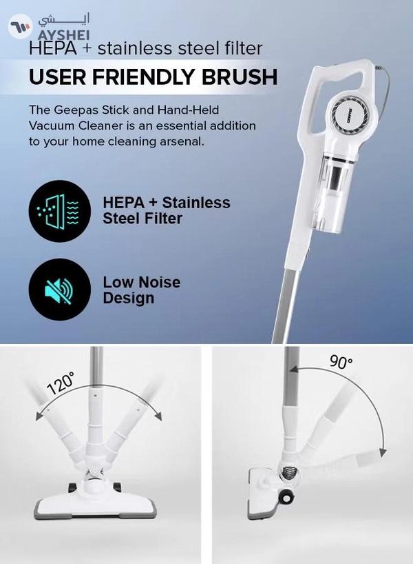 GEEPAS Stick & Handheld Vacuum Cleaner, HEPA Filter, Handheld & Stick, 0.9L Dust Bag Capacity, 600W Powerful Motor, Transparent Dust Cup for Easy Check, Lightweight Body & Low Noise 0.9 L 600 W GVC2596N White