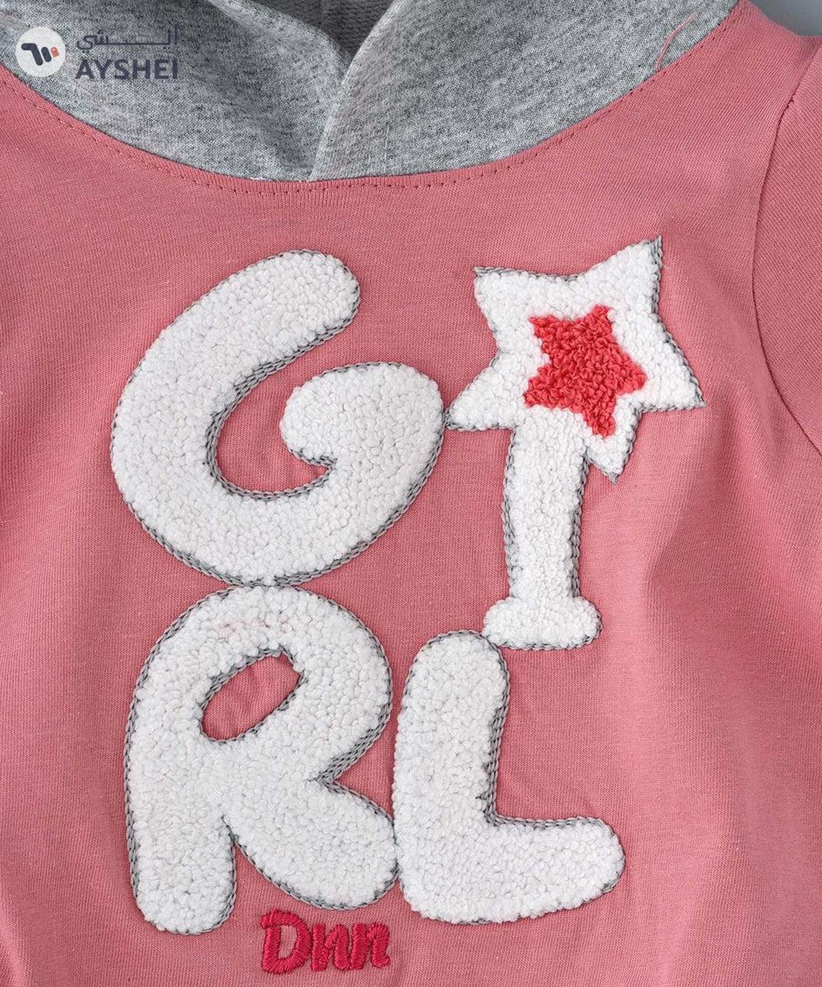 Babyqlo Embossed hooded peach tee with stripe pattern shorts for girls-3-3