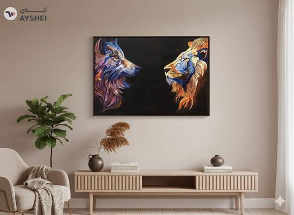 lion and wolf painting