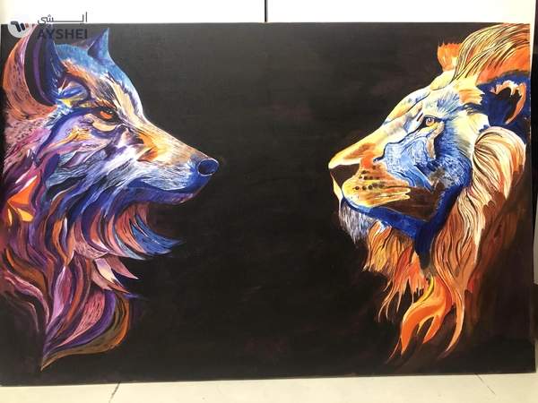 lion and wolf painting