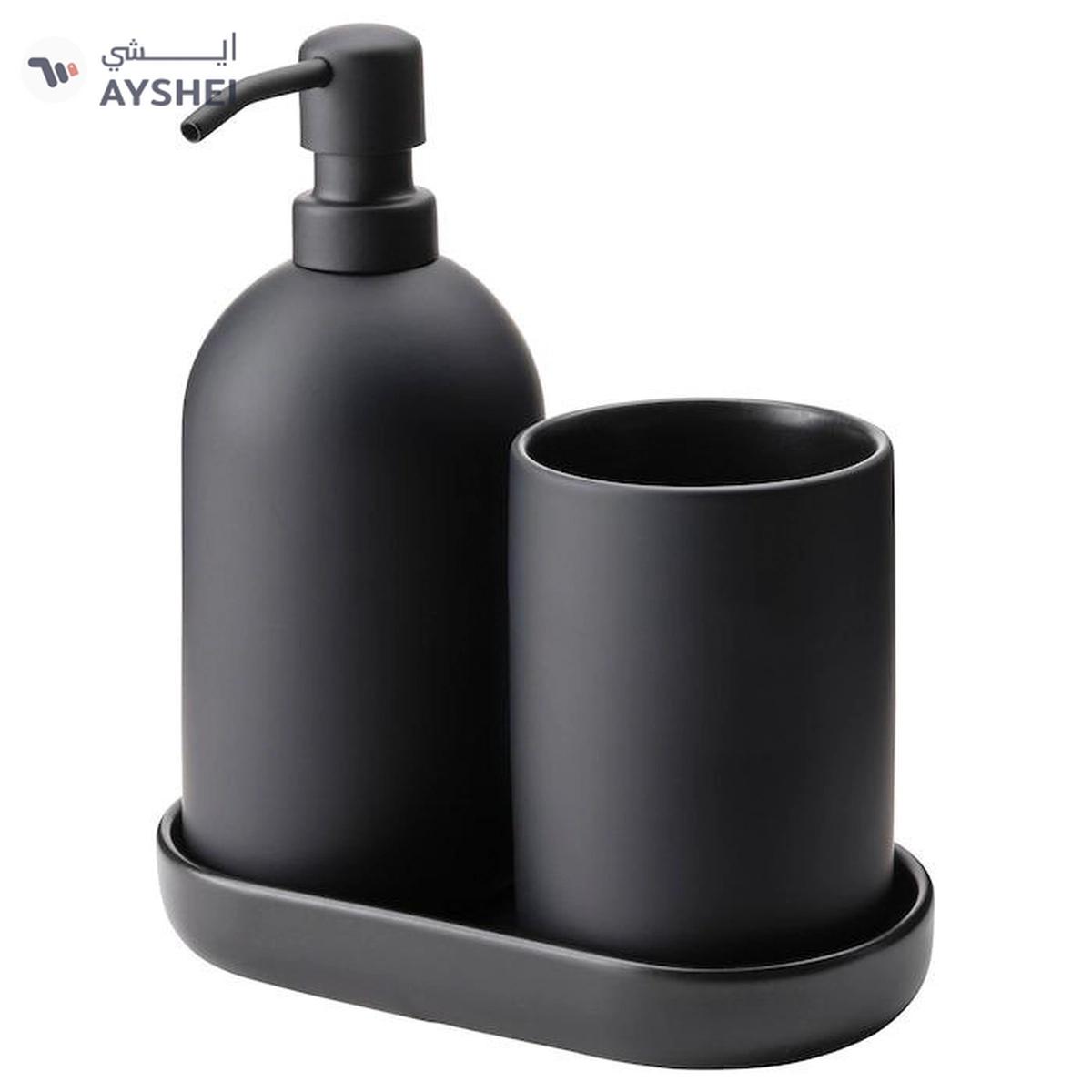 GANSJÖN 3-piece bathroom set, black-0-0