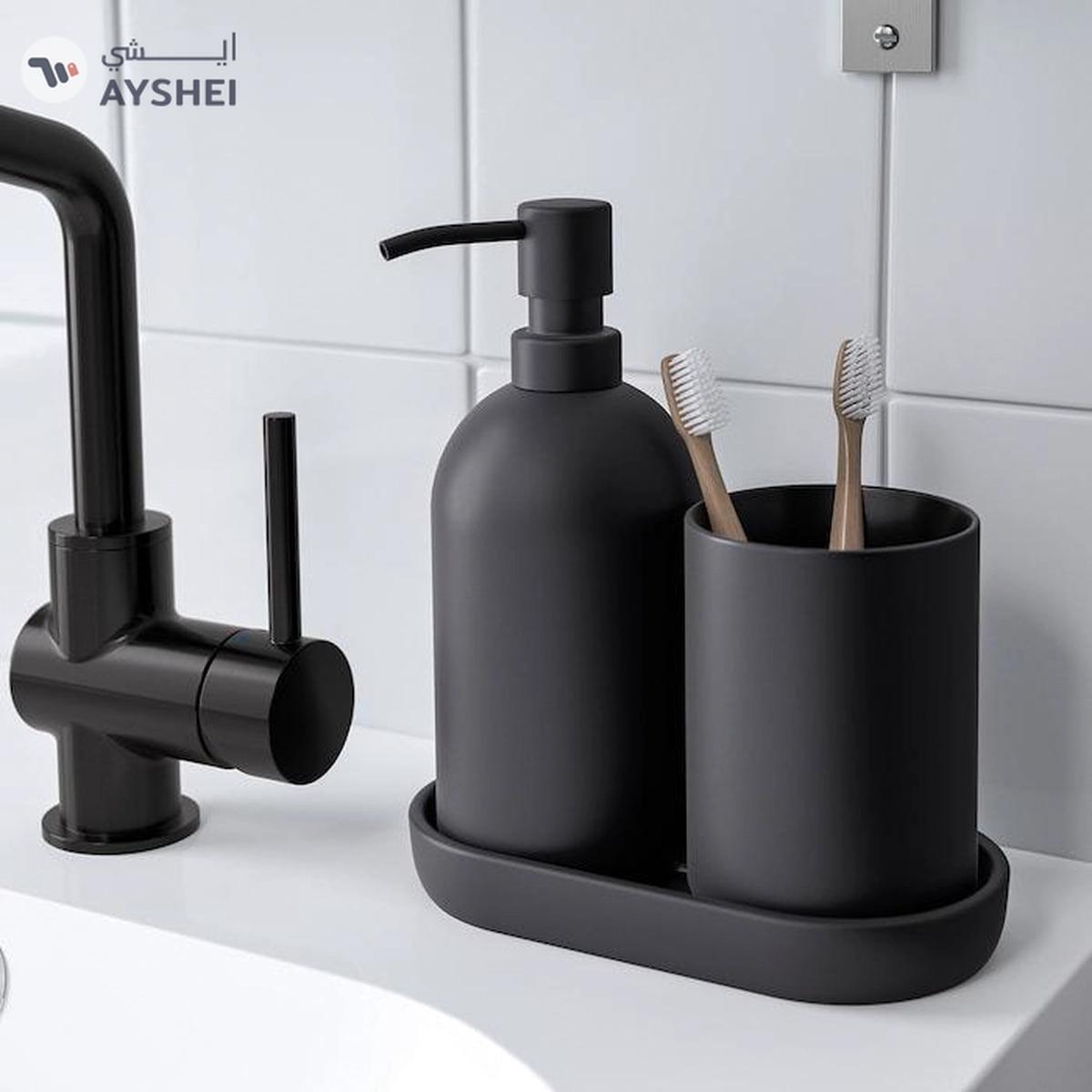 GANSJÖN 3-piece bathroom set, black-2-2
