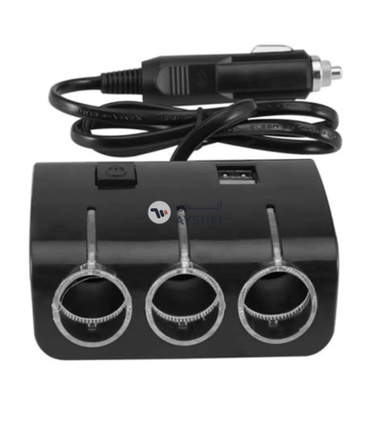 OUTAD Dual USB Car Charger With Multi Socket Cigarette Lighter Black-0-0