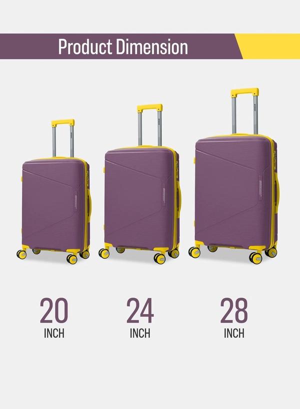 British Tourister 3 Piece Polypropylene Hard side Luggage Set with TSA Lock | Lightweight Spinner Suitcases with 360° Wheels | Durable Trolley Bags for Secure Travel (Small, Medium, Large) – Purple