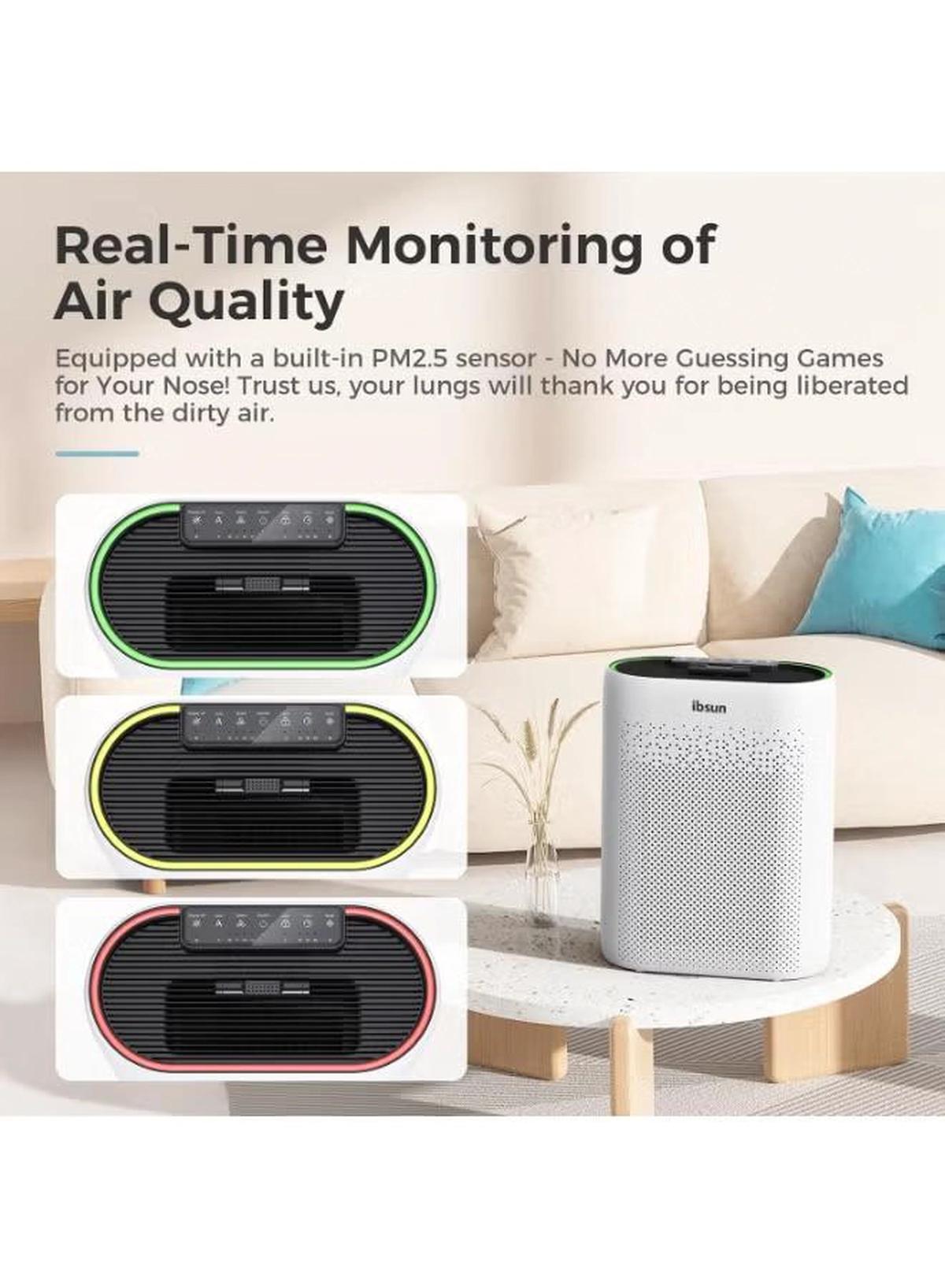 IBSUN Air Purifier Large Room Up to 60 ㎡ with Air Quality Sensors, H13 True HEPA Filter Remove 99.97% for Dust Pet Dander ZY2866-4-4