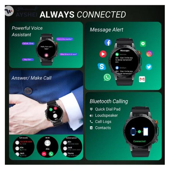 Armfit Dome Smartwatch For Men, AMOLED Always On Display Bluetooth Calling Waterproof Fitness Watches Compatible With Android iOS Black