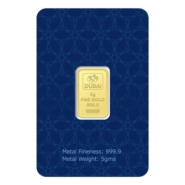Dubai Gold 5 Grams Pure 999.9 Fine Gold Bar - Variable Design