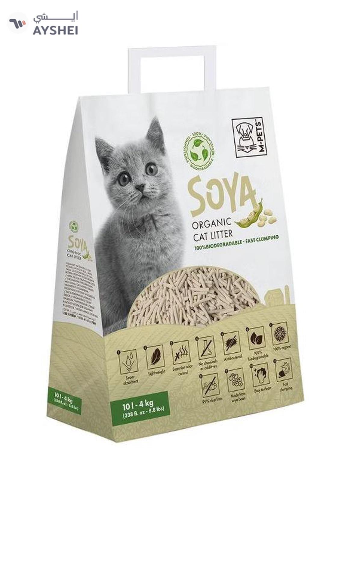 M-PETS Soya Organic Cat Litter Non Scented 10 L – 100% Biodegradable-0-0