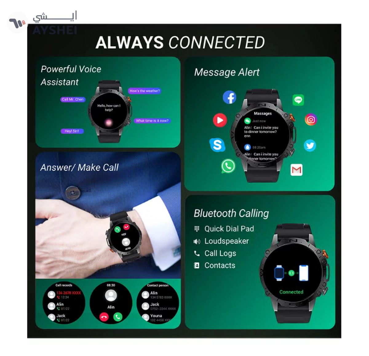 Armfit Dome Smartwatch For Men, AMOLED Always On Display Bluetooth Calling Waterproof Fitness Watches Compatible With Android iOS Black-8-8