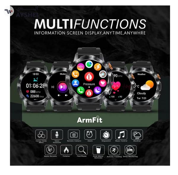 Armfit Dome Smartwatch For Men, AMOLED Always On Display Bluetooth Calling Waterproof Fitness Watches Compatible With Android iOS Black