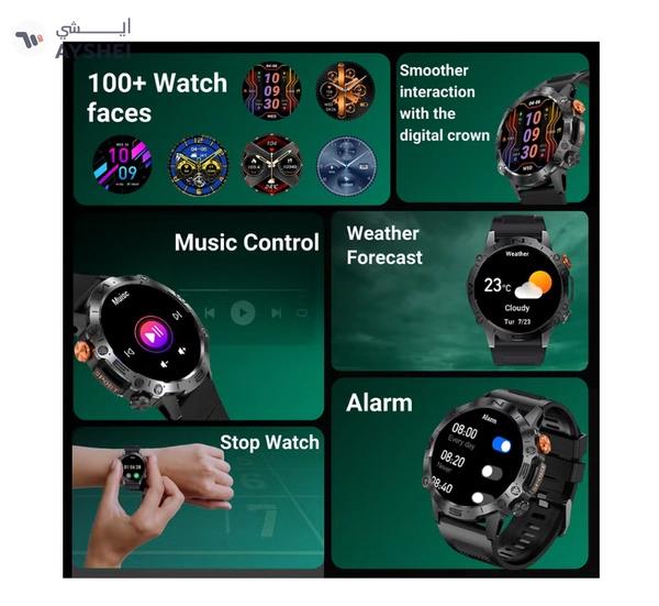 Armfit Dome Smartwatch For Men, AMOLED Always On Display Bluetooth Calling Waterproof Fitness Watches Compatible With Android iOS Black