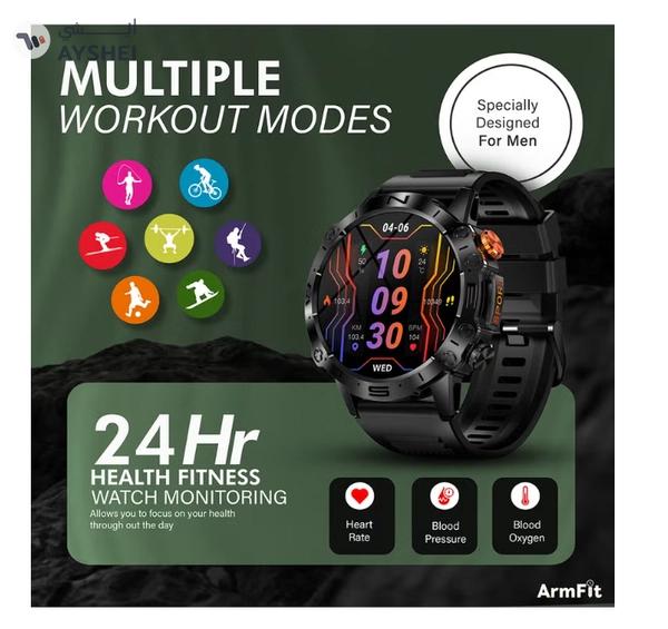 Armfit Dome Smartwatch For Men, AMOLED Always On Display Bluetooth Calling Waterproof Fitness Watches Compatible With Android iOS Black