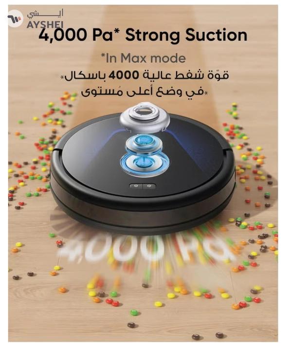 Eufy G50 Robot Vacuum With 4,000 Pa Powerful Suction, Dynamic Navigation And Pro Detangle Comb Roller Brush For Hair Cleaning, Mop Pad For Light Surface Cleaning, Perfect For Hard Floor, Pet Hair, Carpet 40 W T2212 Black