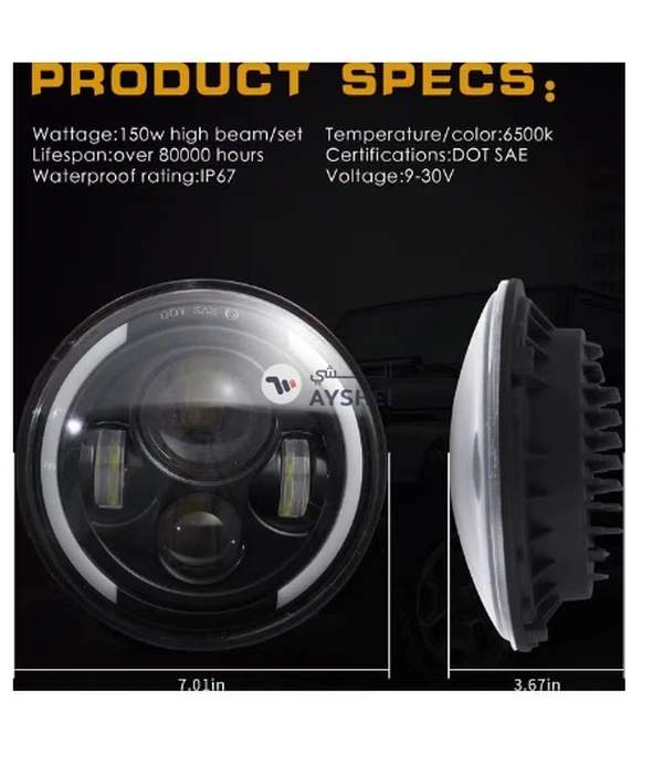 Generic 2 pcs 7 Inch 200W 4300K 6000K LED Headlight for Jeep Wrangler CJ JK TJ LJ