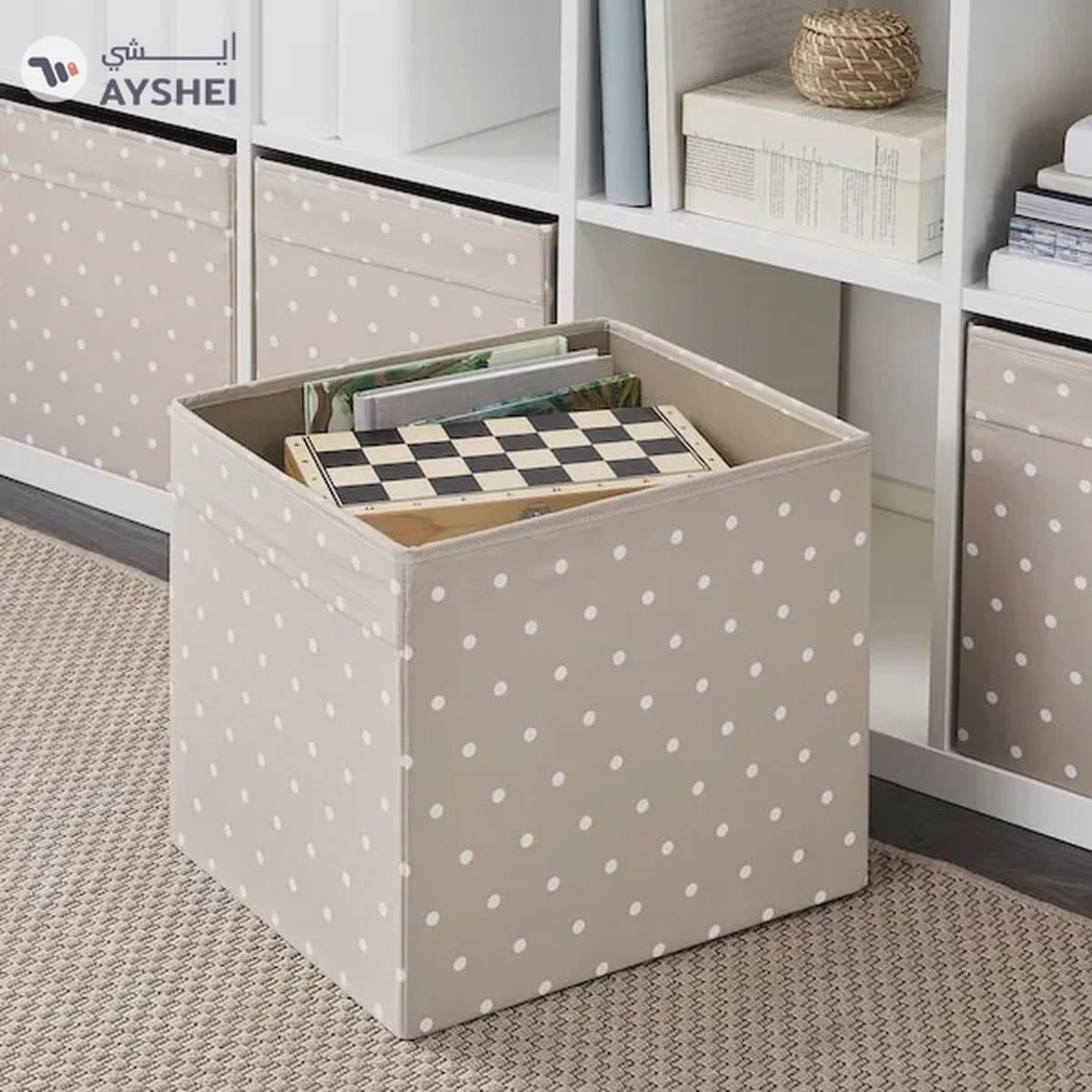 DRÖNA Storage Box - Beige with Dots, 33x38x33 cm-0-portrait