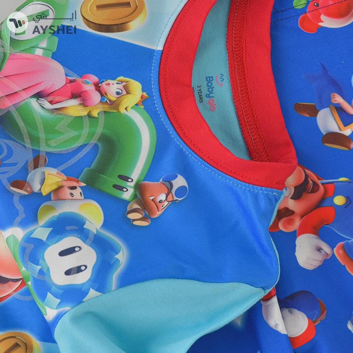 Babyqlo Supermario printed glow in the dark cotton t-shirt with pajama set for boys-1-1