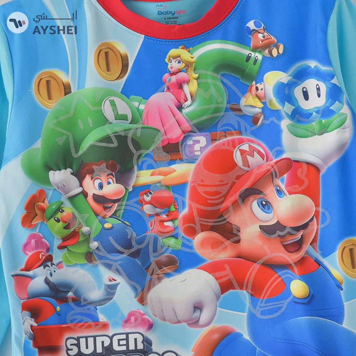 Babyqlo Supermario printed glow in the dark cotton t-shirt with pajama set for boys-2-2