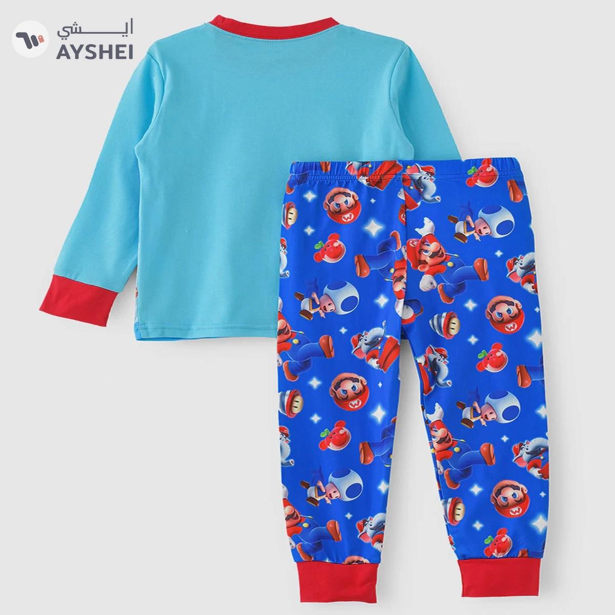 Babyqlo Supermario printed glow in the dark cotton t-shirt with pajama set for boys-1-portrait