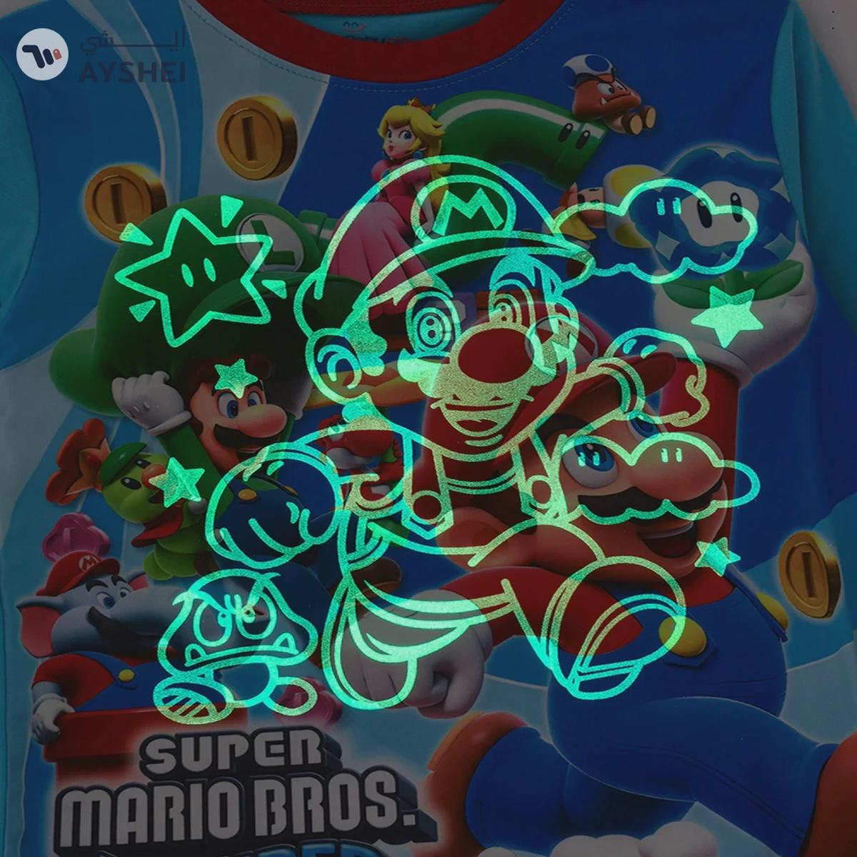 Babyqlo Supermario printed glow in the dark cotton t-shirt with pajama set for boys-4-4