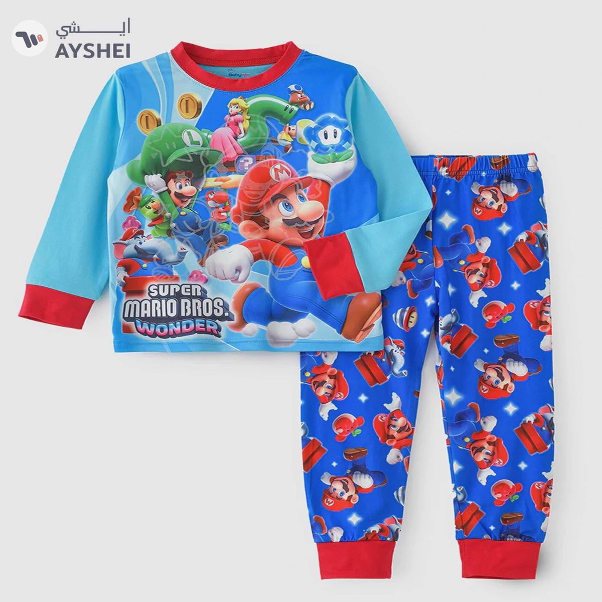 Babyqlo Supermario printed glow in the dark cotton t-shirt with pajama set for boys-0-portrait