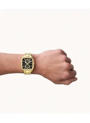 Fossil Men's Inscription Rectangle Shape Stainless Steel Chronograph Wrist Watch BQ2656 - 42mm - Gold