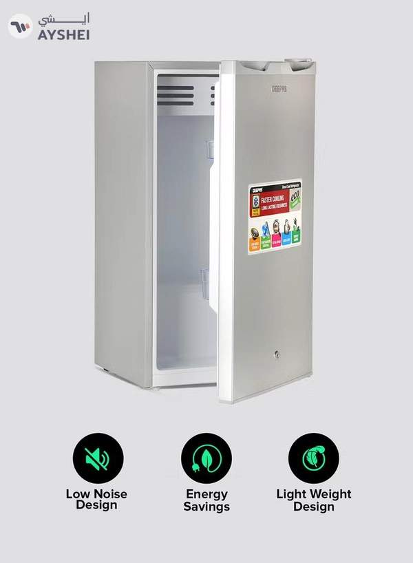 GEEPAS Defrost Mini Fridge 110L Capacity With Lamp, Door Lock & Key | Low Noise Design, Compact, Powerful Compressor, Energy Saving, Faster Cooling, Adjustable Thermostat GRF115SPEH Silver