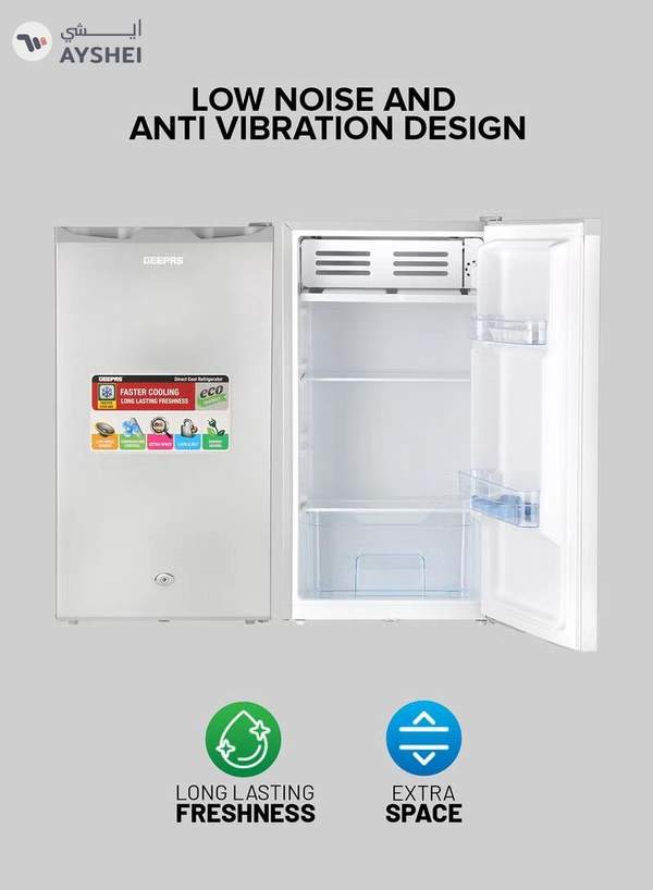 GEEPAS Defrost Mini Fridge 110L Capacity With Lamp, Door Lock & Key | Low Noise Design, Compact, Powerful Compressor, Energy Saving, Faster Cooling, Adjustable Thermostat GRF115SPEH Silver