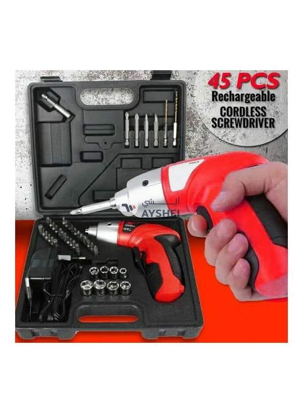 Generic 45-Piece Cordless Screwdriver Set Orange/Black/Silver 20x23x6.5centimeter