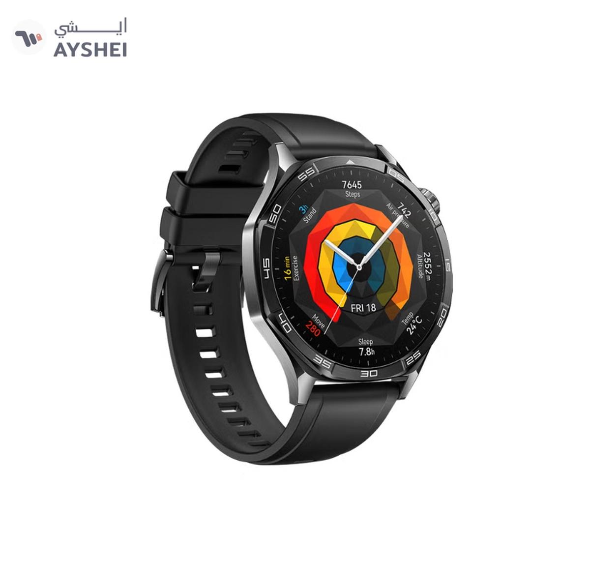 Huawei Watch GT 5 46mm Smartwatch, up to 14 Days Battery Life, All-new Running and Cycling Experience, Sharp-Edged Design Watch, Health Tracking, Compatible with iOS and Android - Fluoroelastomer Strap Black-1-1