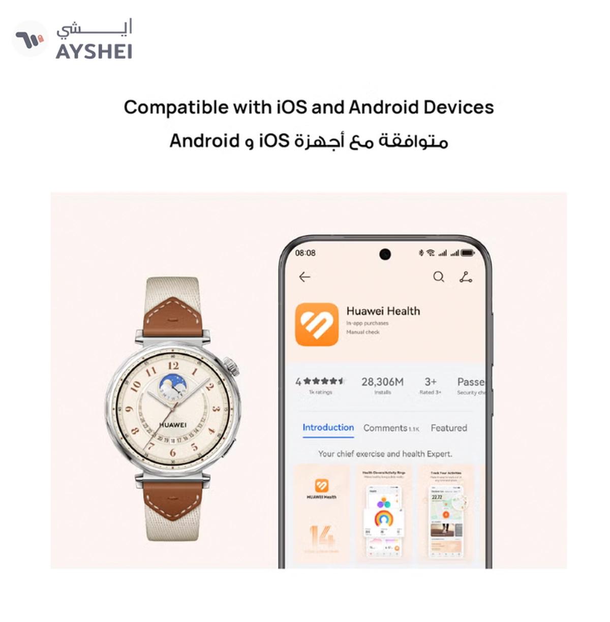 Huawei Watch GT 5 46mm Smartwatch, up to 14 Days Battery Life, All-new Running and Cycling Experience, Sharp-Edged Design Watch, Health Tracking, Compatible with iOS and Android - Fluoroelastomer Strap Black-6-6