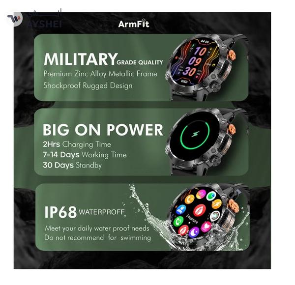 Armfit Dome Smartwatch For Men, AMOLED Always On Display Bluetooth Calling Waterproof Fitness Watches Compatible With Android iOS Black