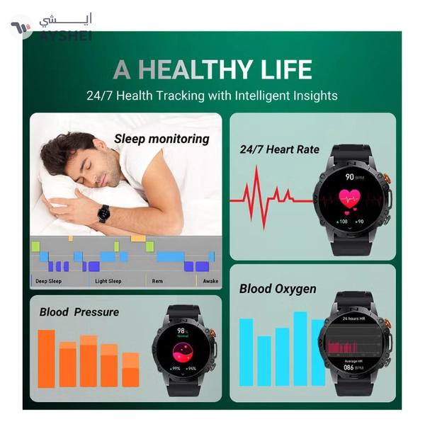 Armfit Dome Smartwatch For Men, AMOLED Always On Display Bluetooth Calling Waterproof Fitness Watches Compatible With Android iOS Black