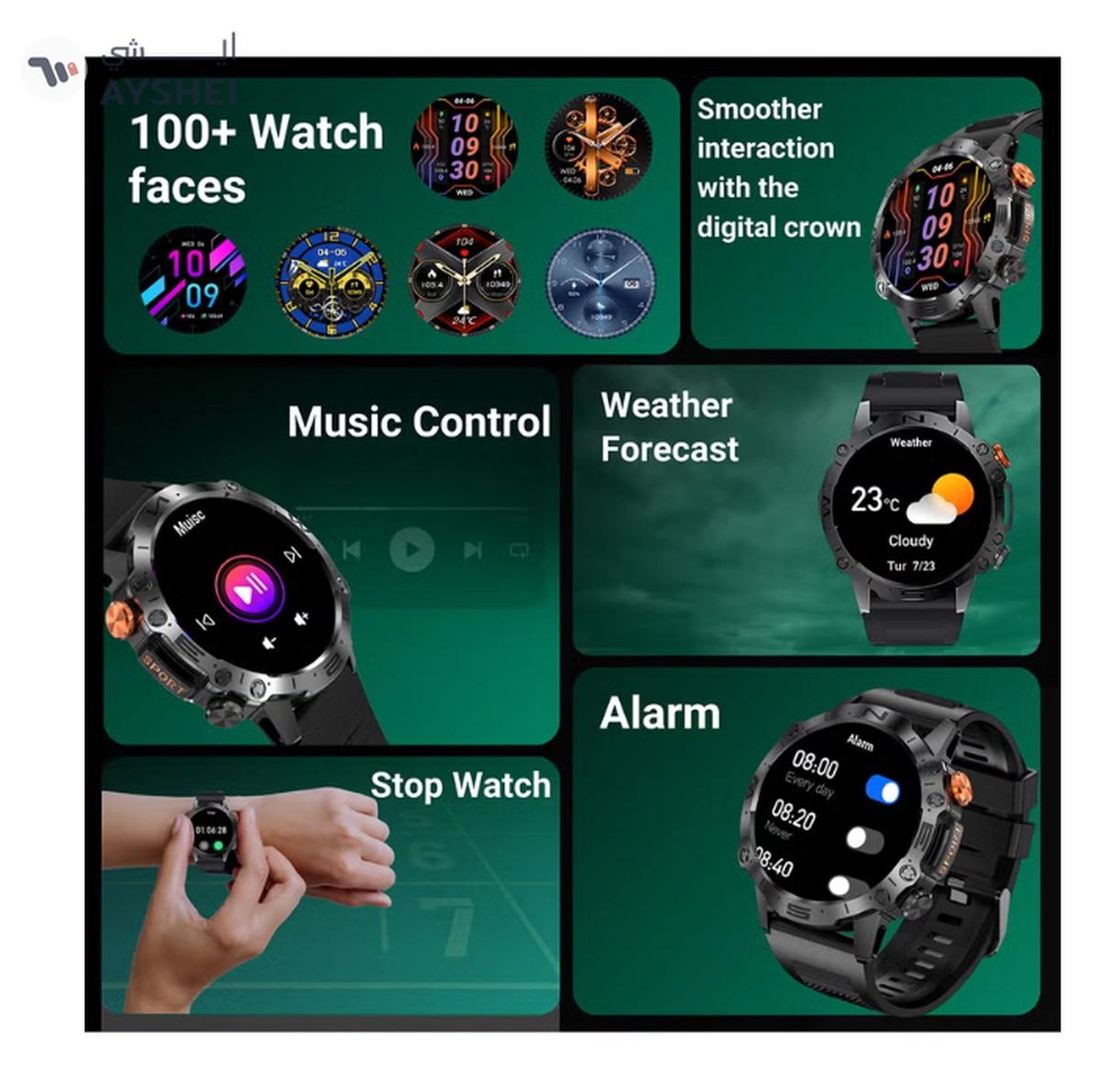 Armfit Dome Smartwatch For Men, AMOLED Always On Display Bluetooth Calling Waterproof Fitness Watches Compatible With Android iOS Black-0-landscape