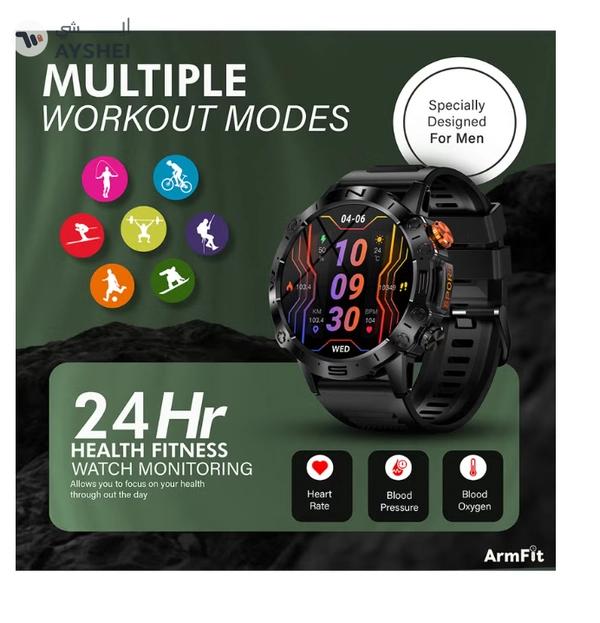 Armfit Dome Smartwatch For Men, AMOLED Always On Display Bluetooth Calling Waterproof Fitness Watches Compatible With Android iOS Black