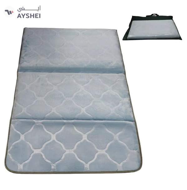 Yuwell Foldable Prayer Mat with Back Support & Carrying Bag, 2-in-1 Prayer Rug Sajadah, Anti-Slip Islamic Salah Mat Soft Velvet Mat 110×65CM for Men & Women, Portable Ramadan & Eid Gift Light Blue