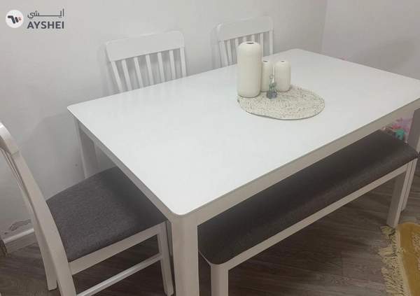 white dining table bench and 4seat