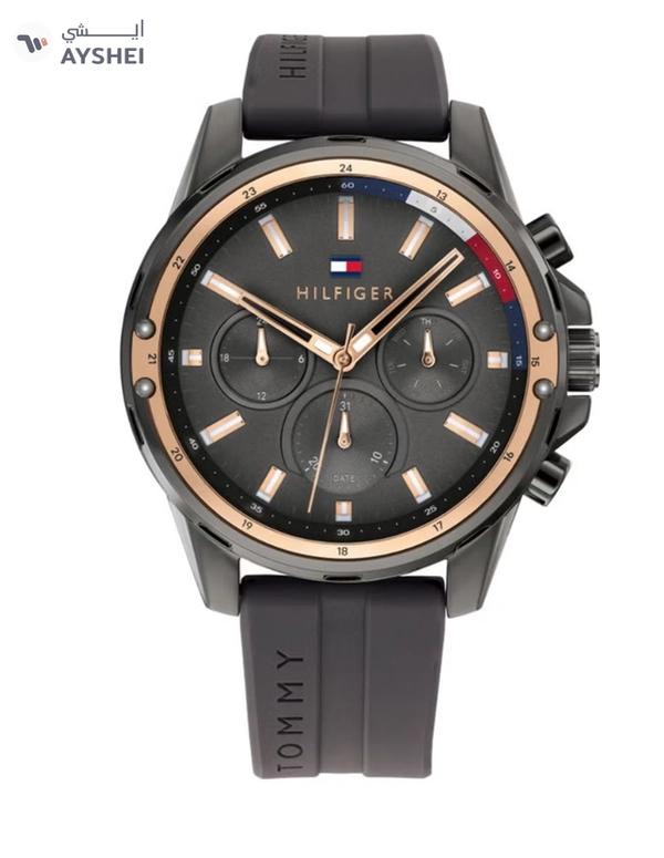 Tommy Hilfiger Men's Mason Round Shape Silicone Strap Analog Wrist Watch 45 mm - Grey - 1791792