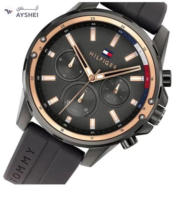 Tommy Hilfiger Men's Mason Round Shape Silicone Strap Analog Wrist Watch 45 mm - Grey - 1791792