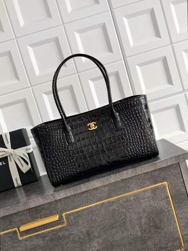 Chanel Black Crocodile Embossed Leather Tote Bag