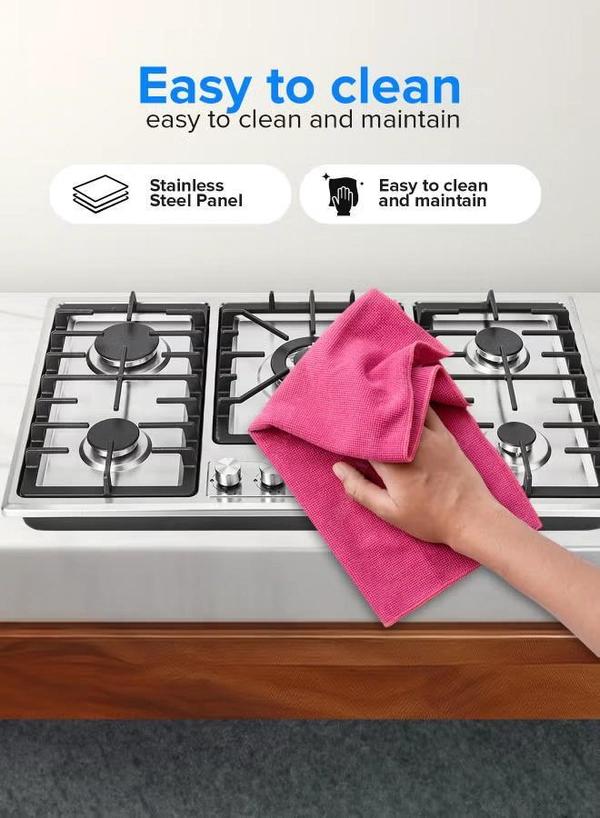 Geepas 5-In-1 Built In Gas Hob-| Five Burner Gas Stove with Separate Ignition, Low Gas Consumption and Improved Gas Flow for Efficient Heating| Auto Ignition System GGC31043 Silver/Black