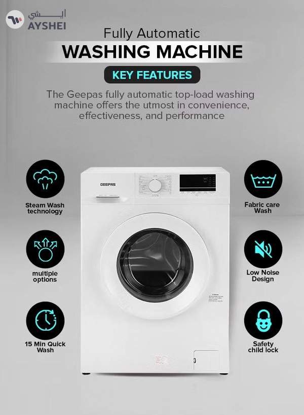 GEEPAS 6 KG Front Load Fully Automatic Smart Washing Machine| With Drum Cleaning Function, Smart Weight Function, Stainless Steel Drum, Steam Function, Quick Wash| Child Lock 6 kg 6 kg GWMF6210LCR White