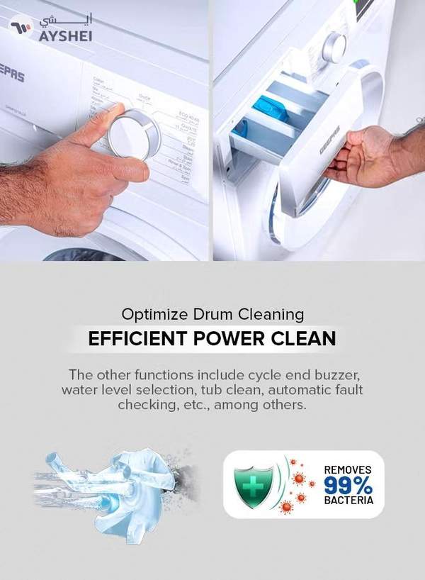 GEEPAS 6 KG Front Load Fully Automatic Smart Washing Machine| With Drum Cleaning Function, Smart Weight Function, Stainless Steel Drum, Steam Function, Quick Wash| Child Lock 6 kg 6 kg GWMF6210LCR White